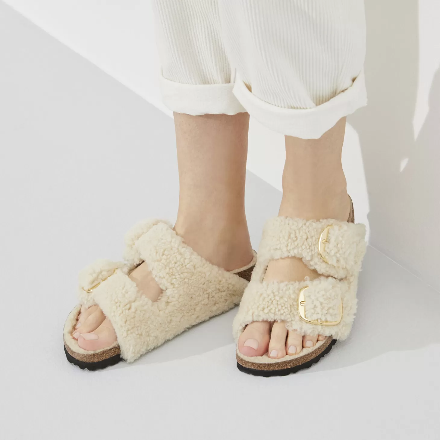 Double Bride | Birkenstock Arizona Big Buckle Teddy Eggshell