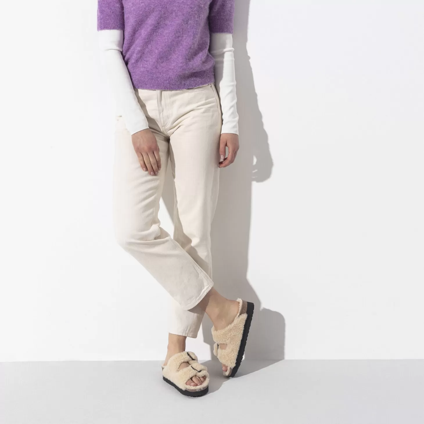 Double Bride | Birkenstock Arizona Big Buckle En Fourrure D'Agneau Teddy Eggshell