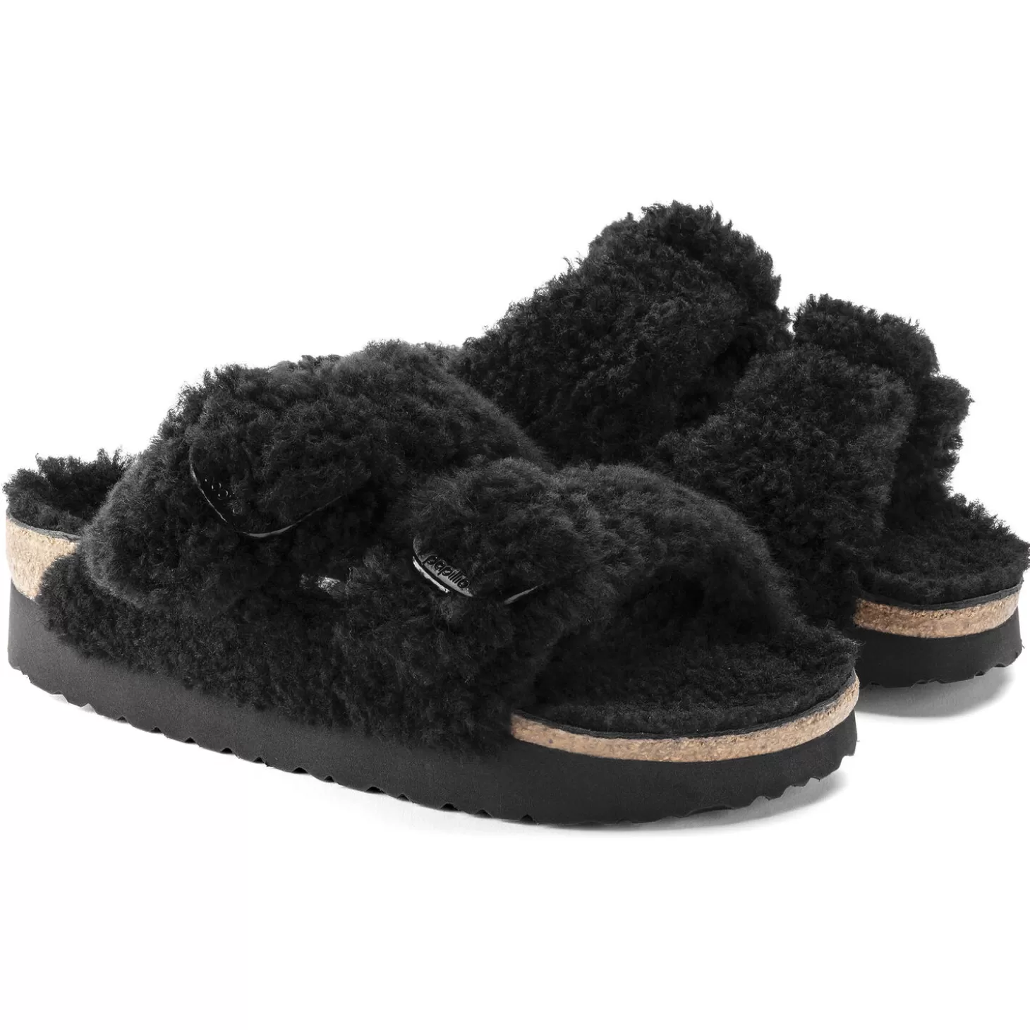 Double Bride | Birkenstock Arizona Big Buckle En Fourrure D'Agneau Teddy Black