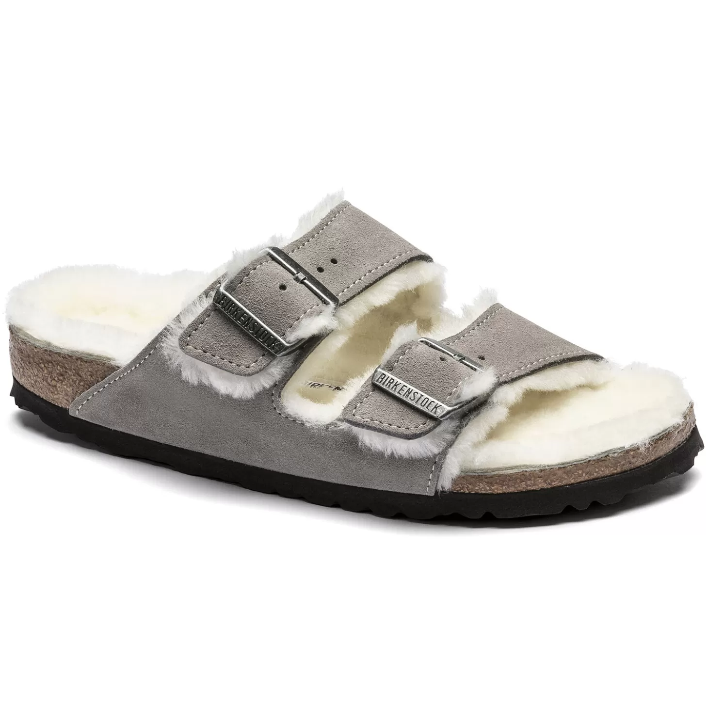 Double Bride | Birkenstock Arizona En Fourrure D'Agneau Stone Coin