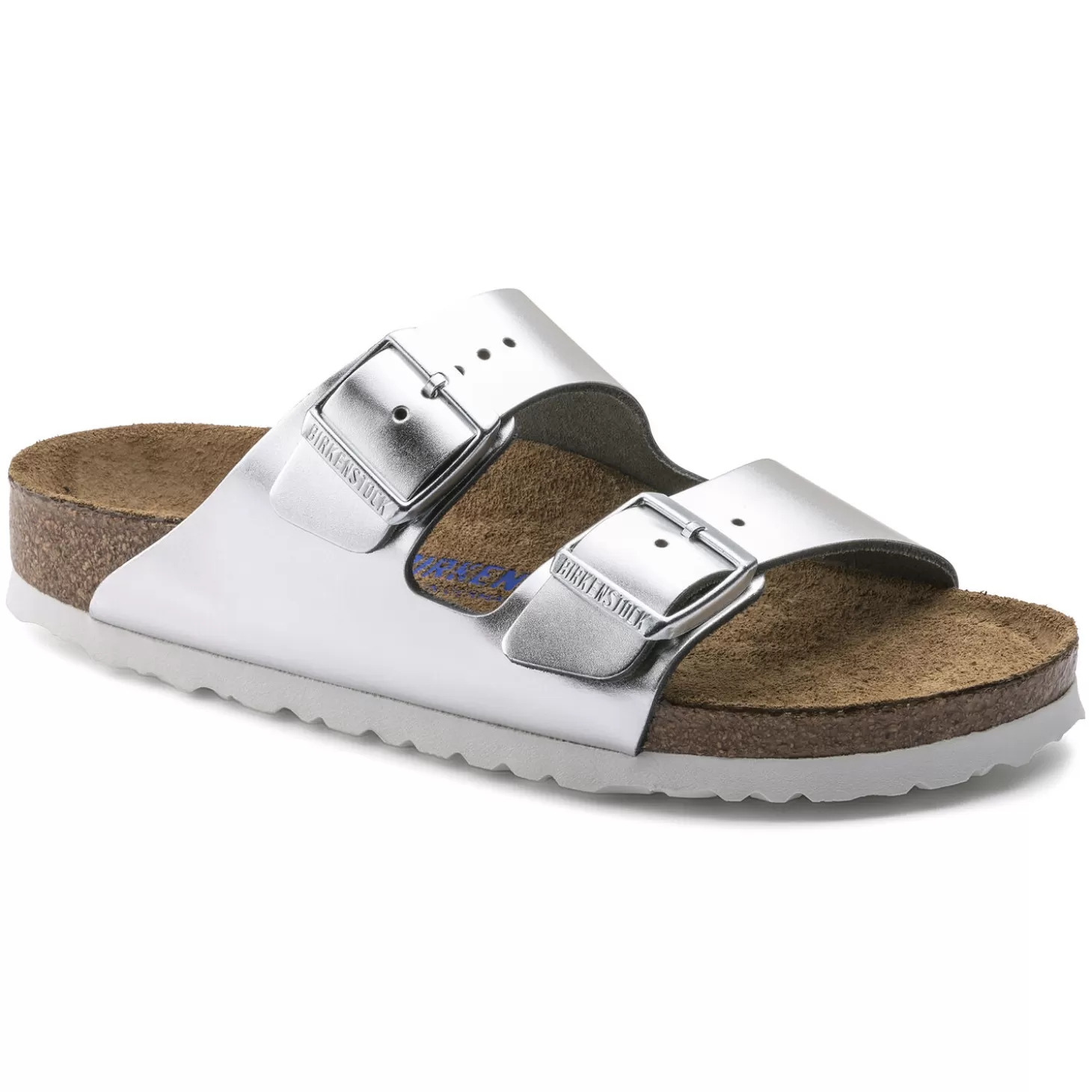 Double Bride | Birkenstock Arizona Lit De Pied Souple Metallic Silver