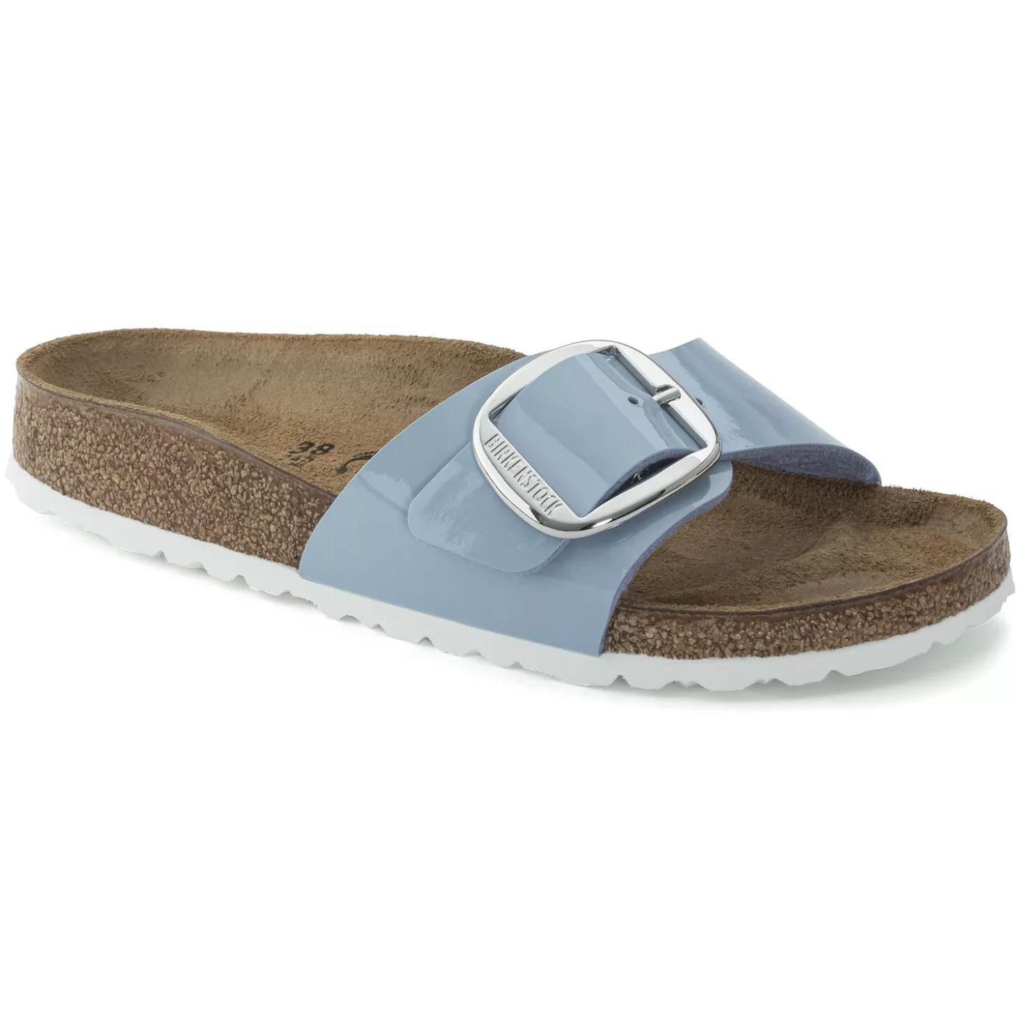 Simple Bride | Birkenstock Madrid Big Buckle Patent Dove Blue